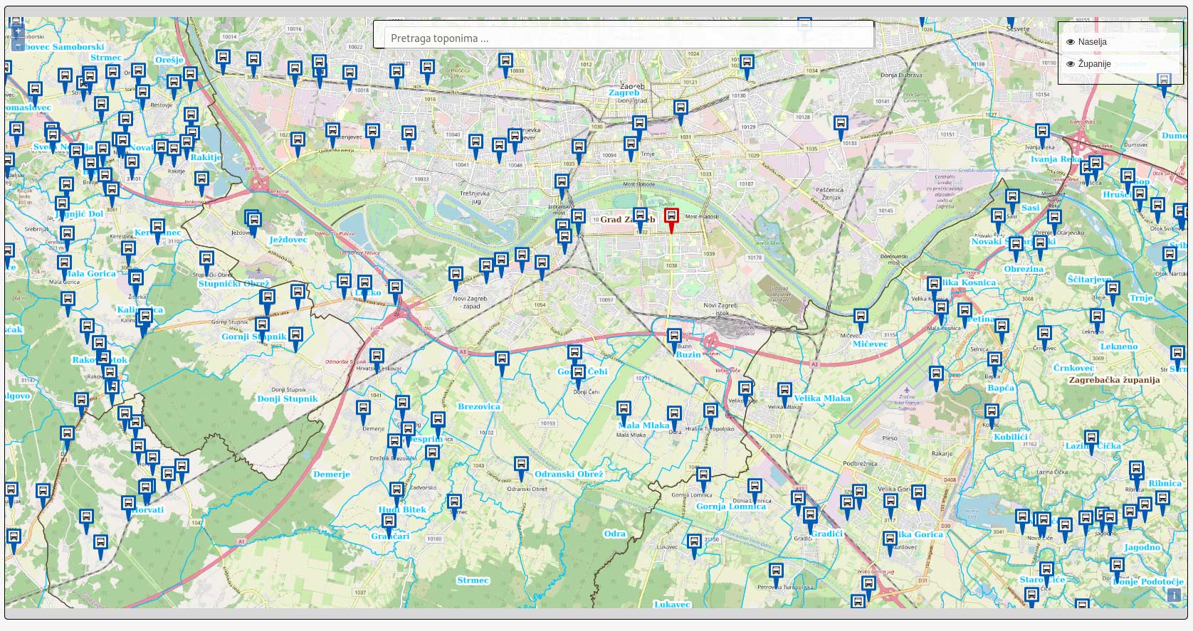 Kartografski prikaz autobusnih linija i stajališta u Hrvatskoj